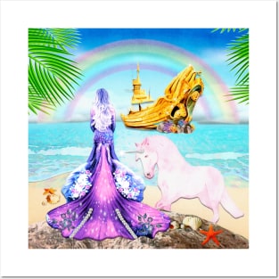 Two Magical Worlds in One. Unicorn and Mermaid Posters and Art